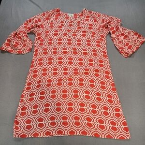 Escapada Orange & White Geometric Print Dress | Size XL | 3/4 Sleeve